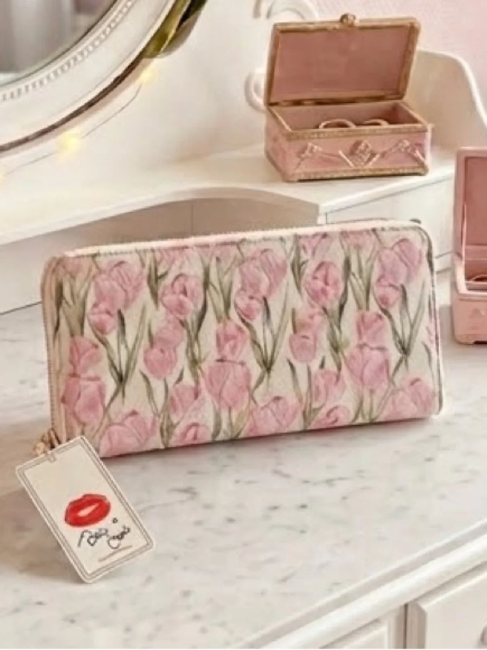 Floral Pink Tulip Zip-Around Wallet NWT